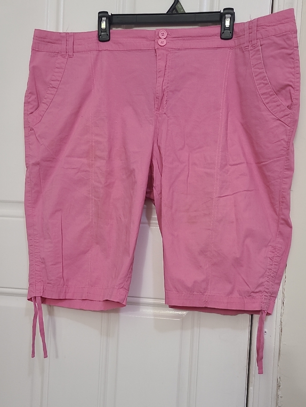 Women's Pink Drawstring Bermuda Shorts with Front Button Waist